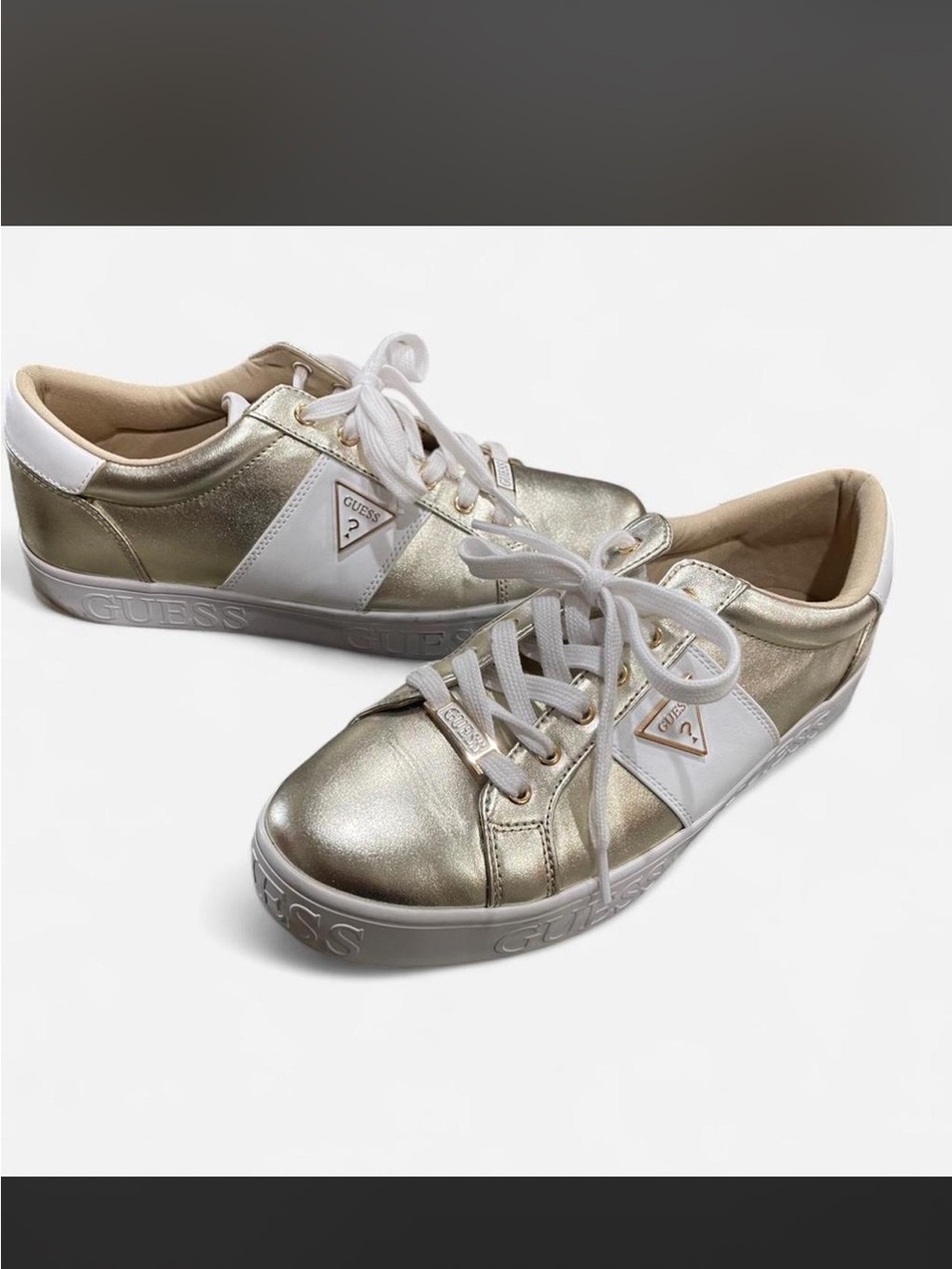 Guess Metallic Gold and White Low-Top Sneakers